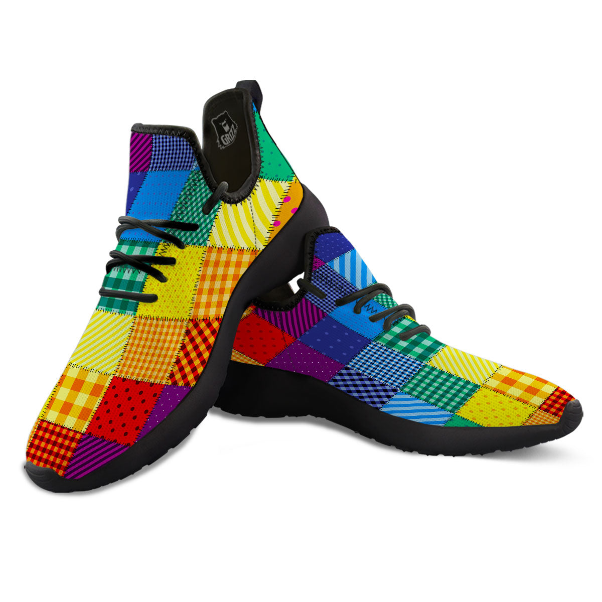 Patchwork Rainbow Print Pattern Black Athletic Shoes-grizzshop