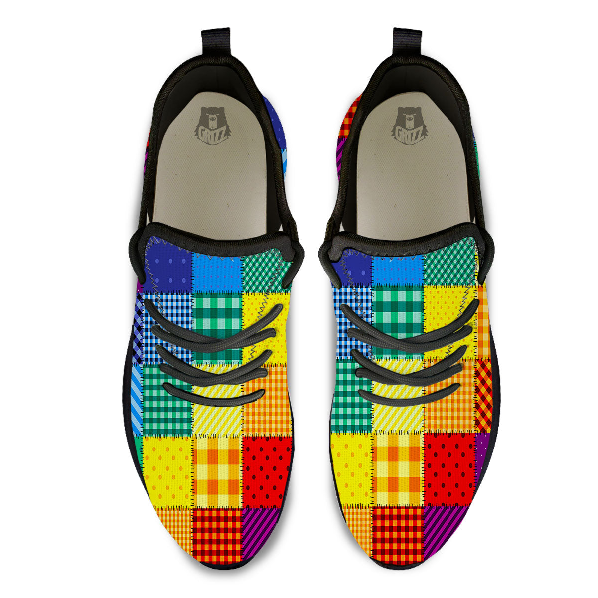 Patchwork Rainbow Print Pattern Black Athletic Shoes-grizzshop