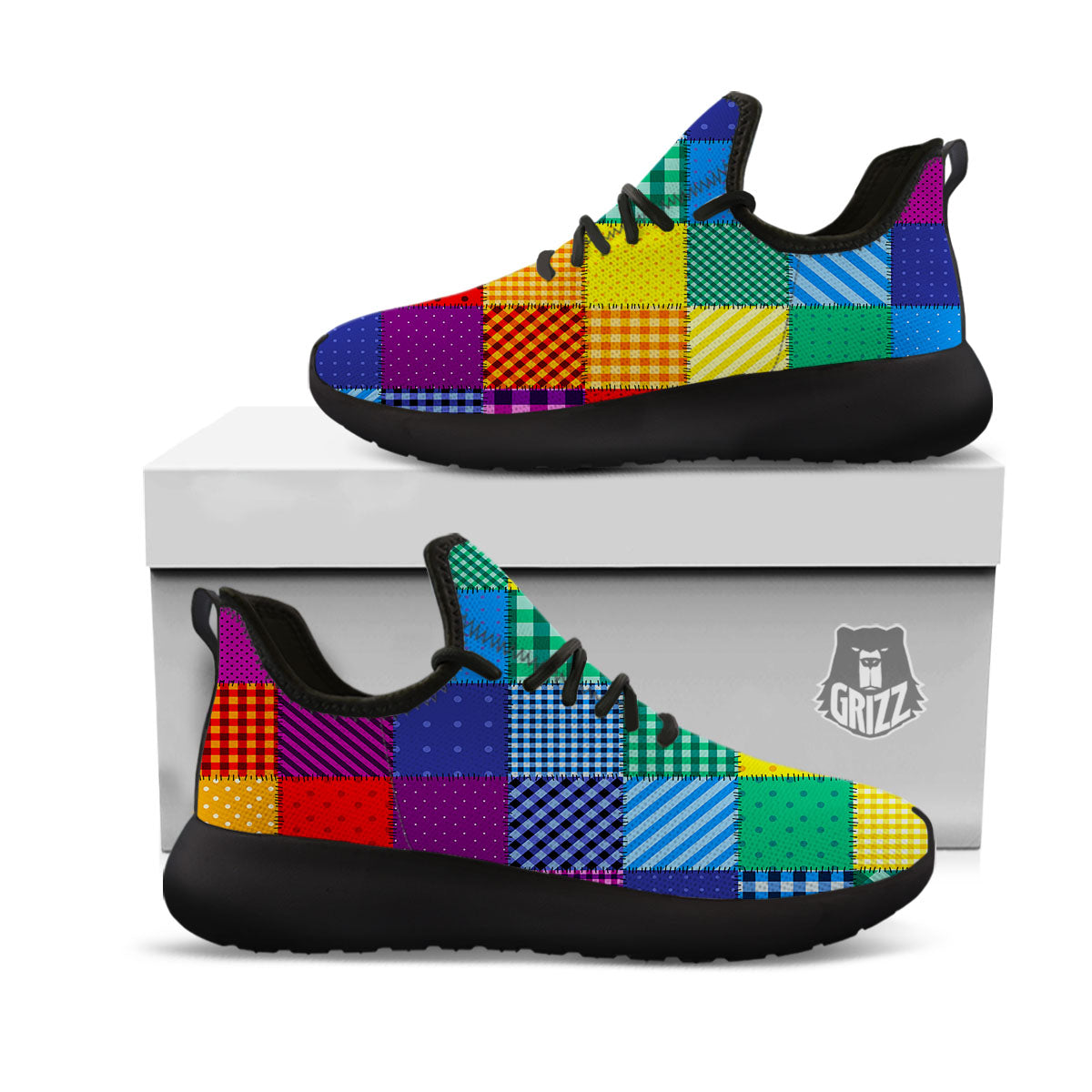 Patchwork Rainbow Print Pattern Black Athletic Shoes-grizzshop