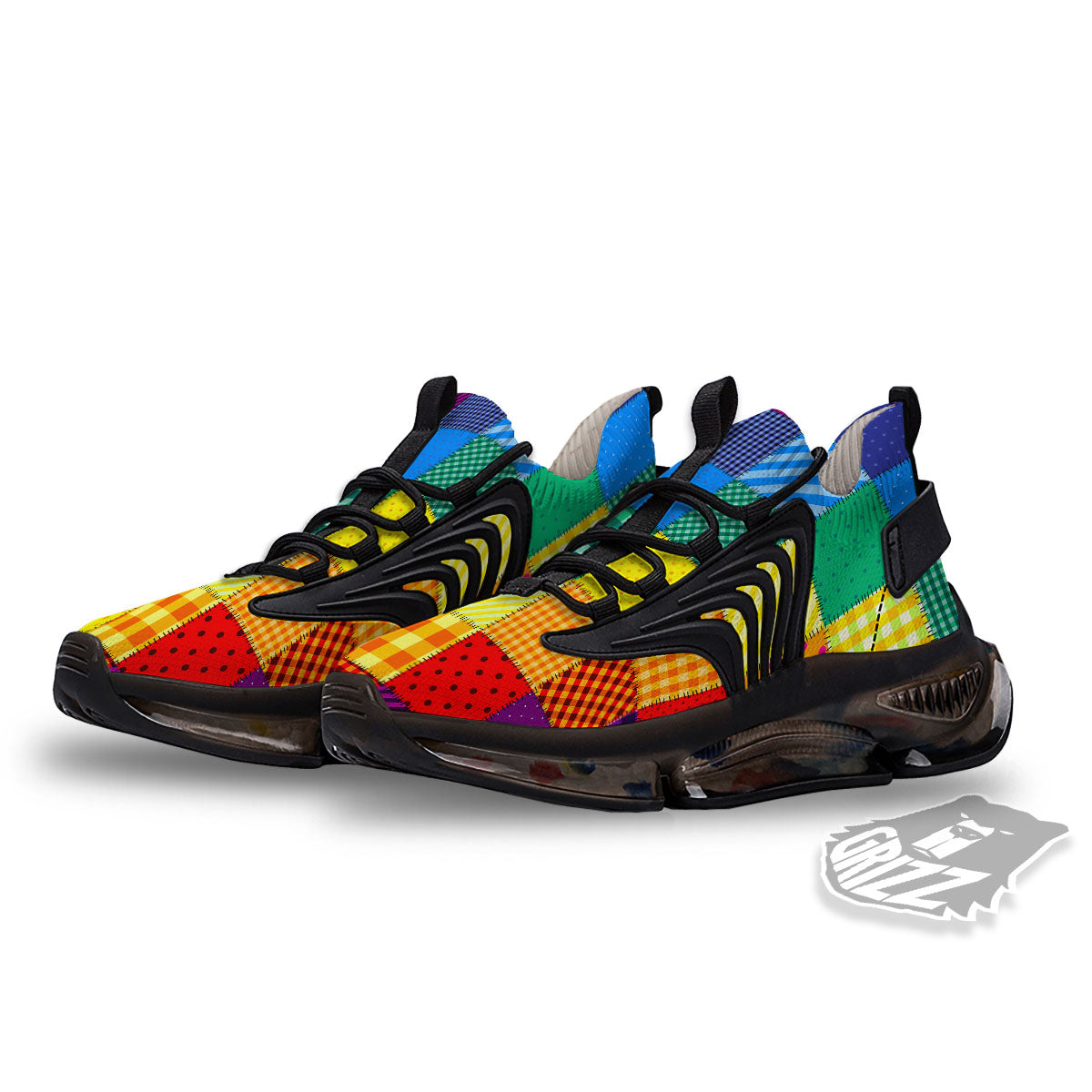 Patchwork Rainbow Print Pattern Black Gym Shoes-grizzshop