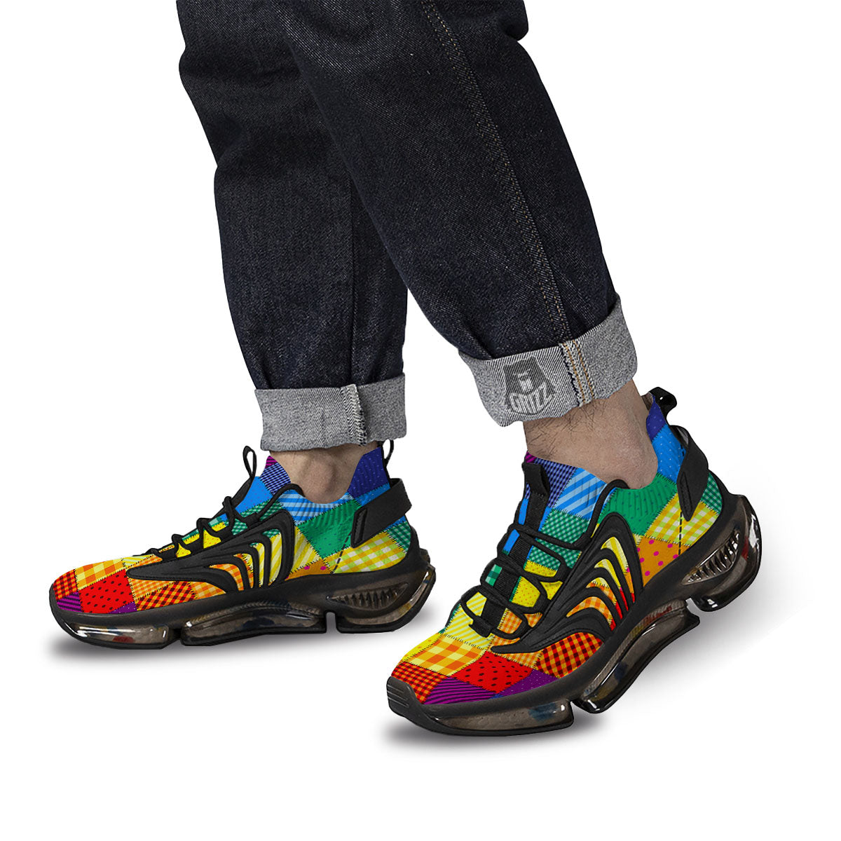 Patchwork Rainbow Print Pattern Black Gym Shoes-grizzshop