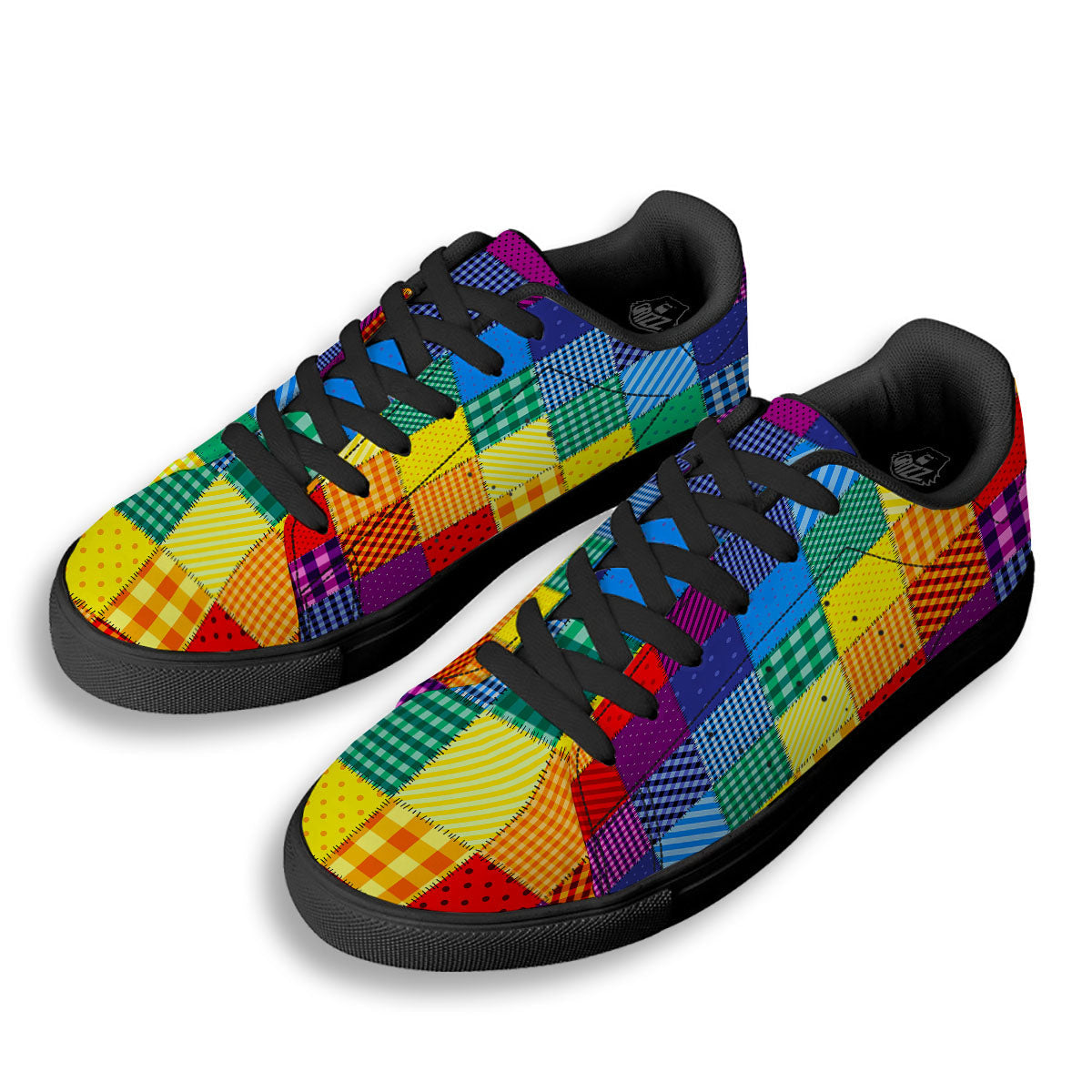 Patchwork Rainbow Print Pattern Black Low Top Sneakers-grizzshop