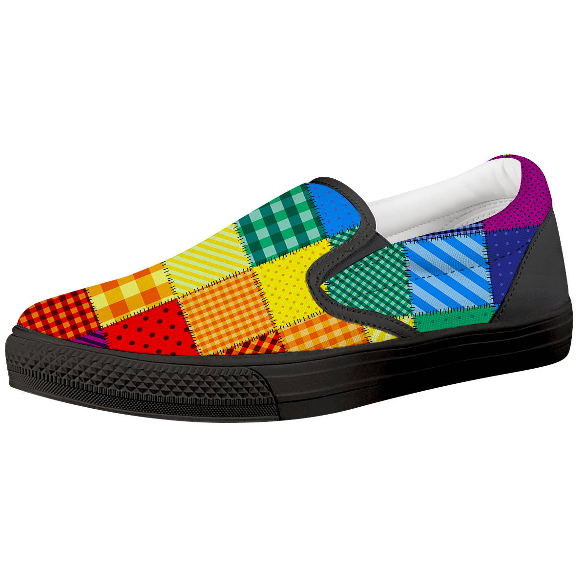 Patchwork Rainbow Print Pattern Black Slip On Shoes-grizzshop