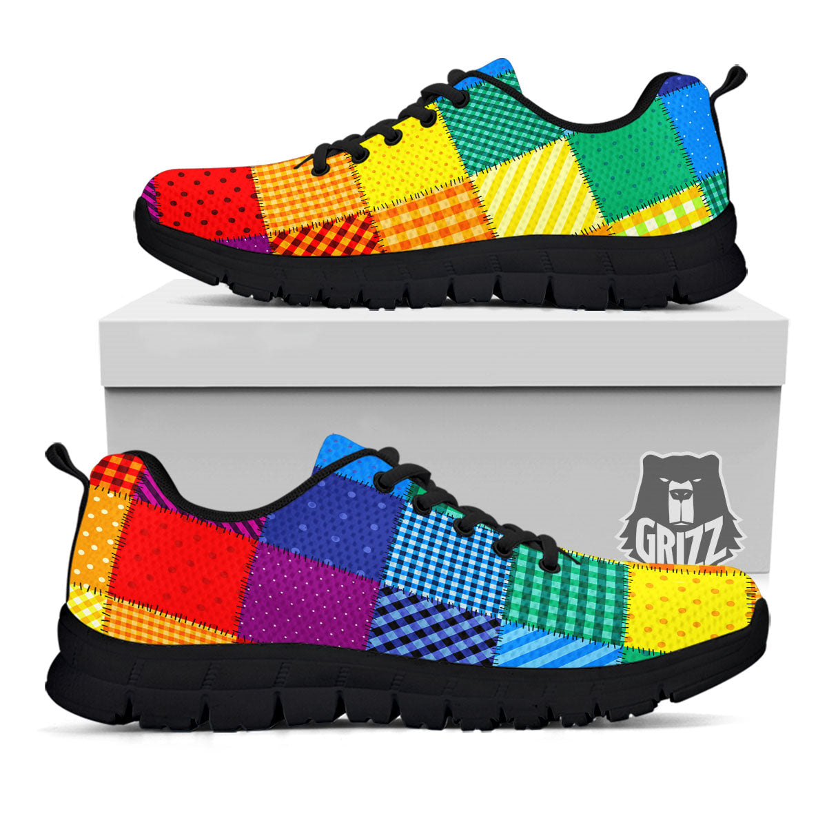 Patchwork Rainbow Print Pattern Black Sneaker-grizzshop