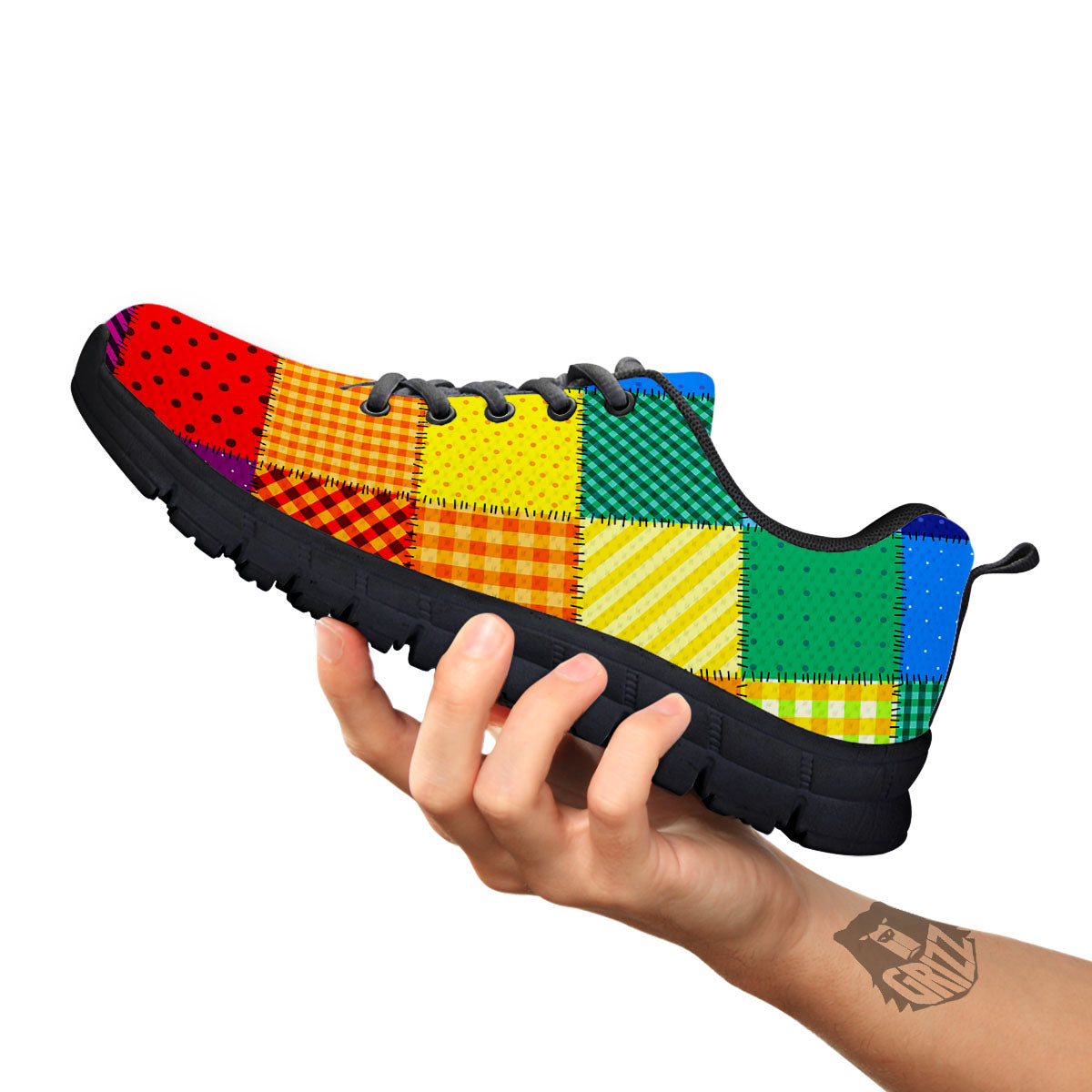 Patchwork Rainbow Print Pattern Black Sneaker-grizzshop