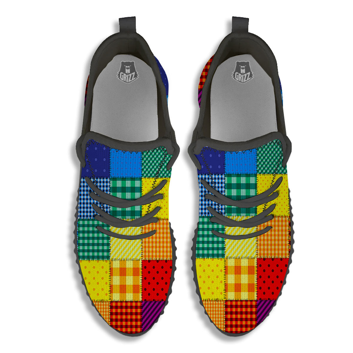 Patchwork Rainbow Print Pattern Black Walking Shoes-grizzshop