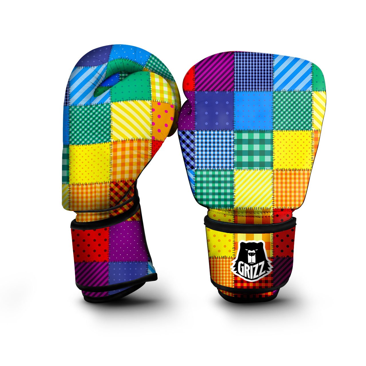Patchwork Rainbow Print Pattern Boxing Gloves-grizzshop