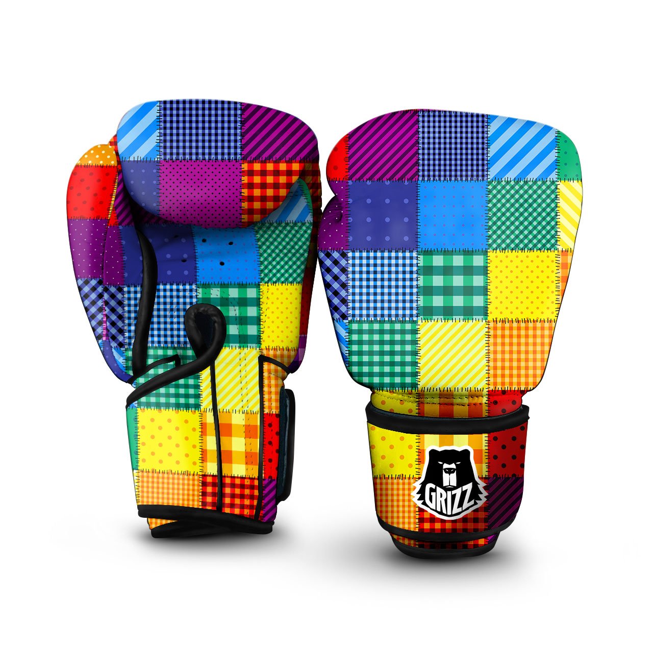 Patchwork Rainbow Print Pattern Boxing Gloves-grizzshop