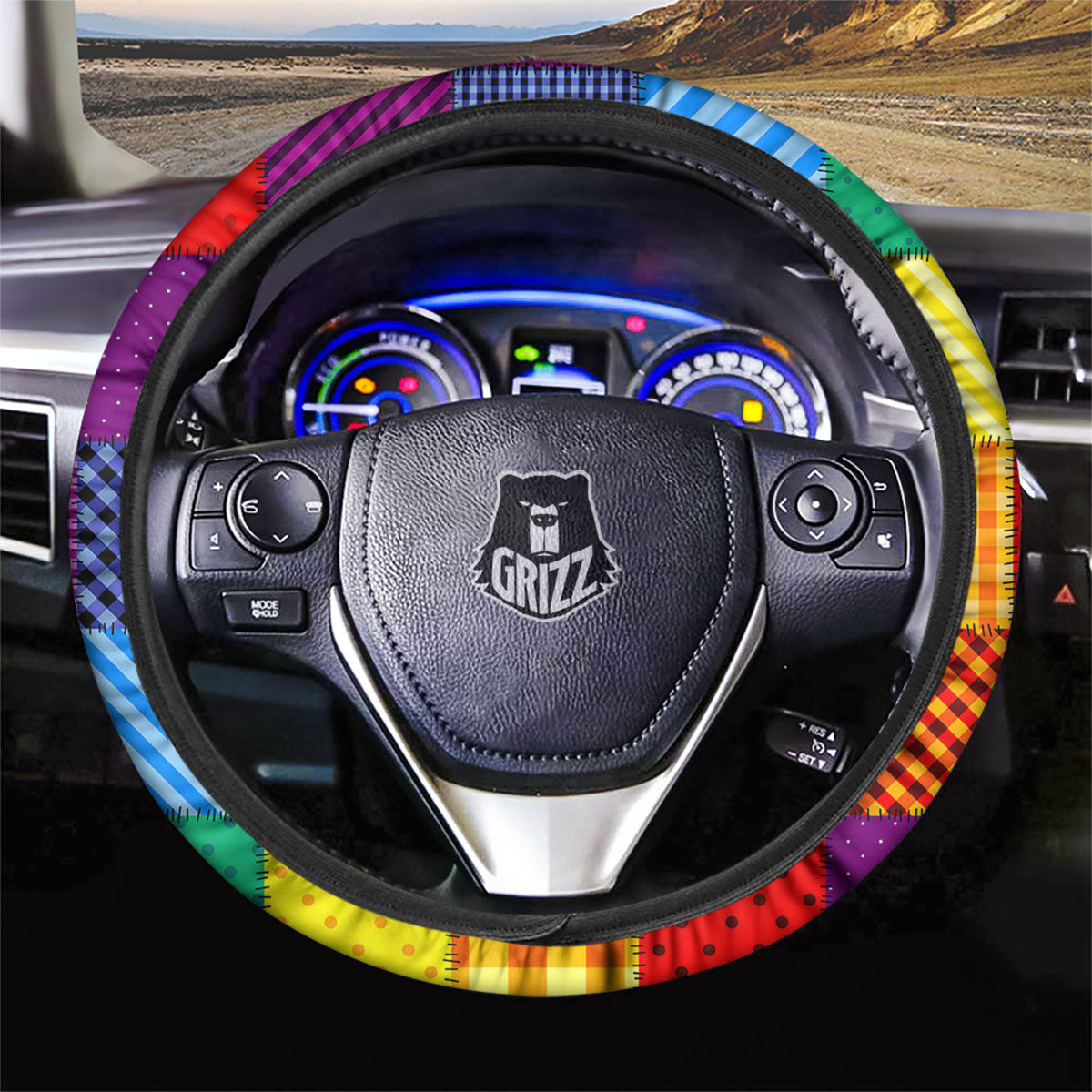 Patchwork Rainbow Print Pattern Car Steering Wheel Cover-grizzshop