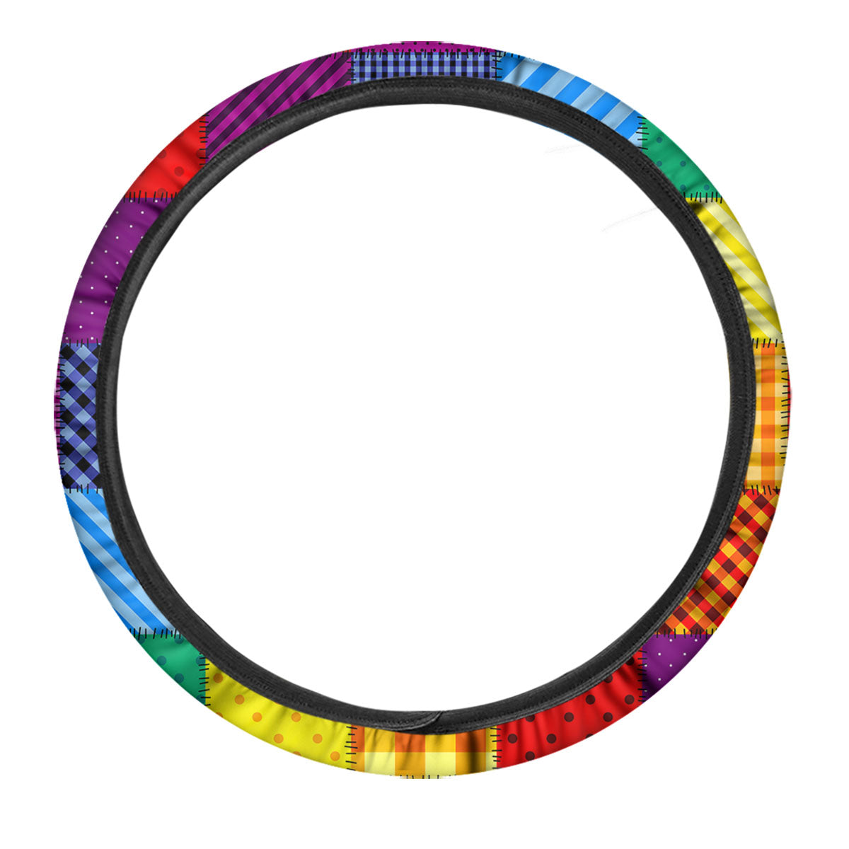 Patchwork Rainbow Print Pattern Car Steering Wheel Cover-grizzshop