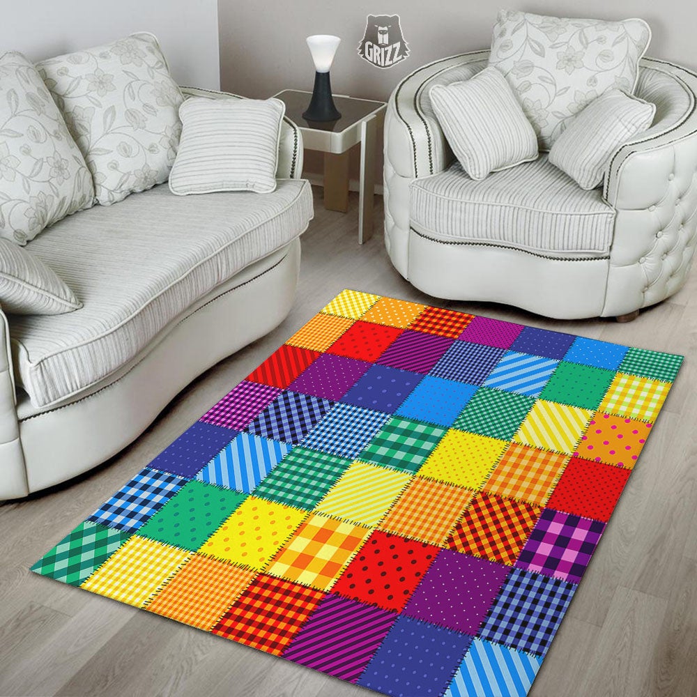 Patchwork Rainbow Print Pattern Floor Mat-grizzshop