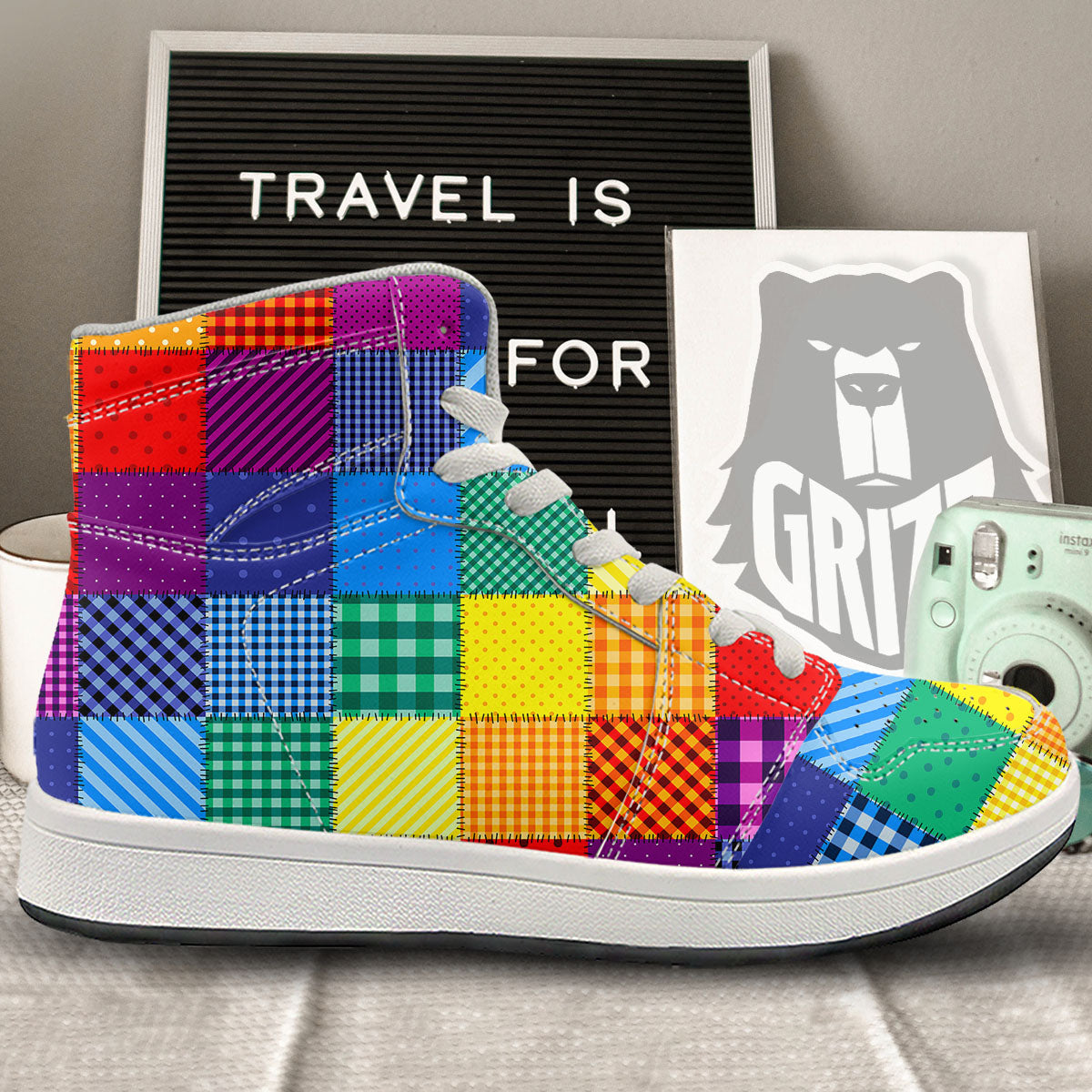 Patchwork Rainbow Print Pattern High Top Sneakers-grizzshop