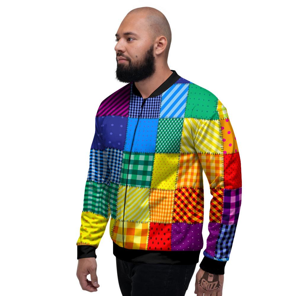 Patchwork Rainbow Print Pattern Men's Bomber Jacket-grizzshop