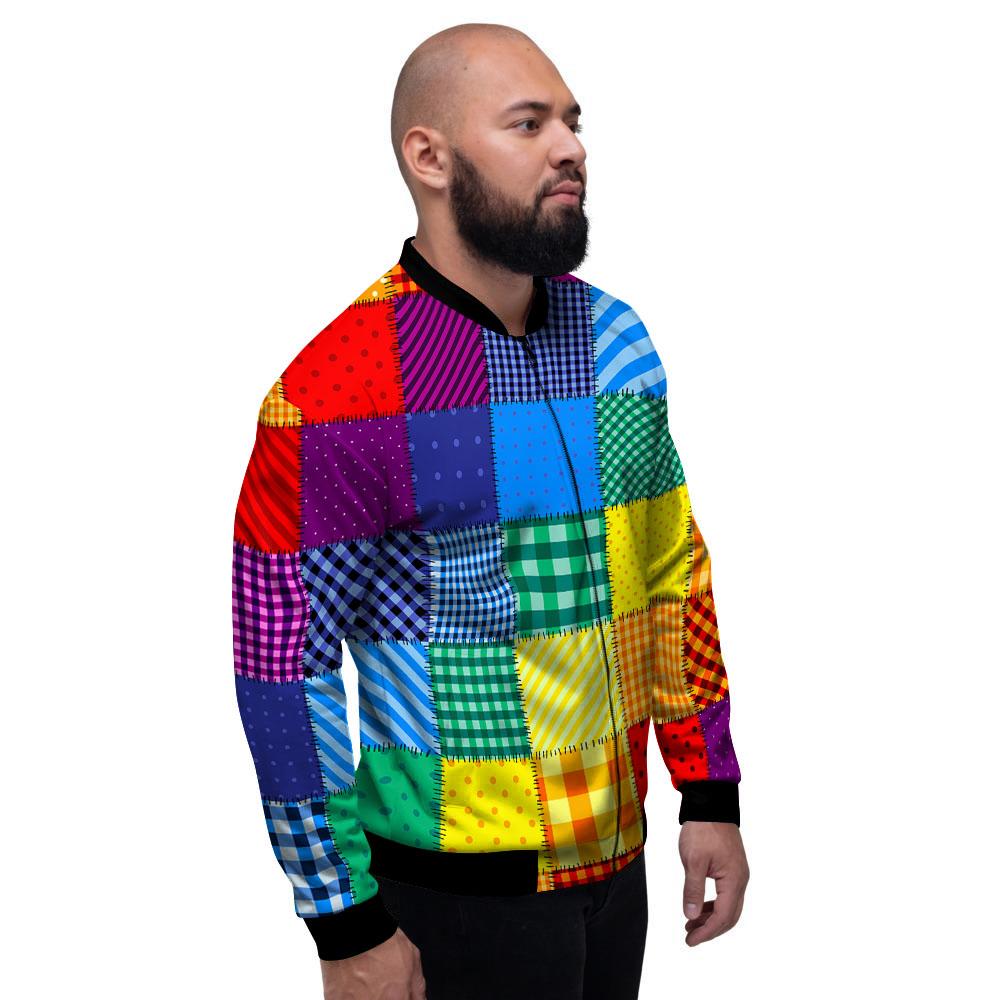 Patchwork Rainbow Print Pattern Men's Bomber Jacket-grizzshop