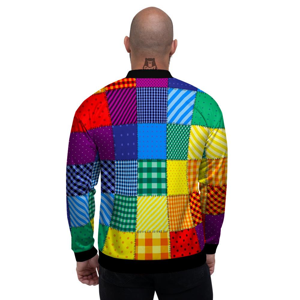 Patchwork Rainbow Print Pattern Men's Bomber Jacket-grizzshop