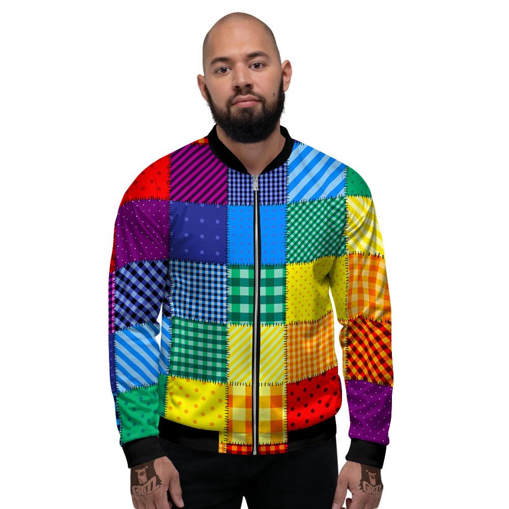 Patchwork Rainbow Print Pattern Men's Bomber Jacket-grizzshop