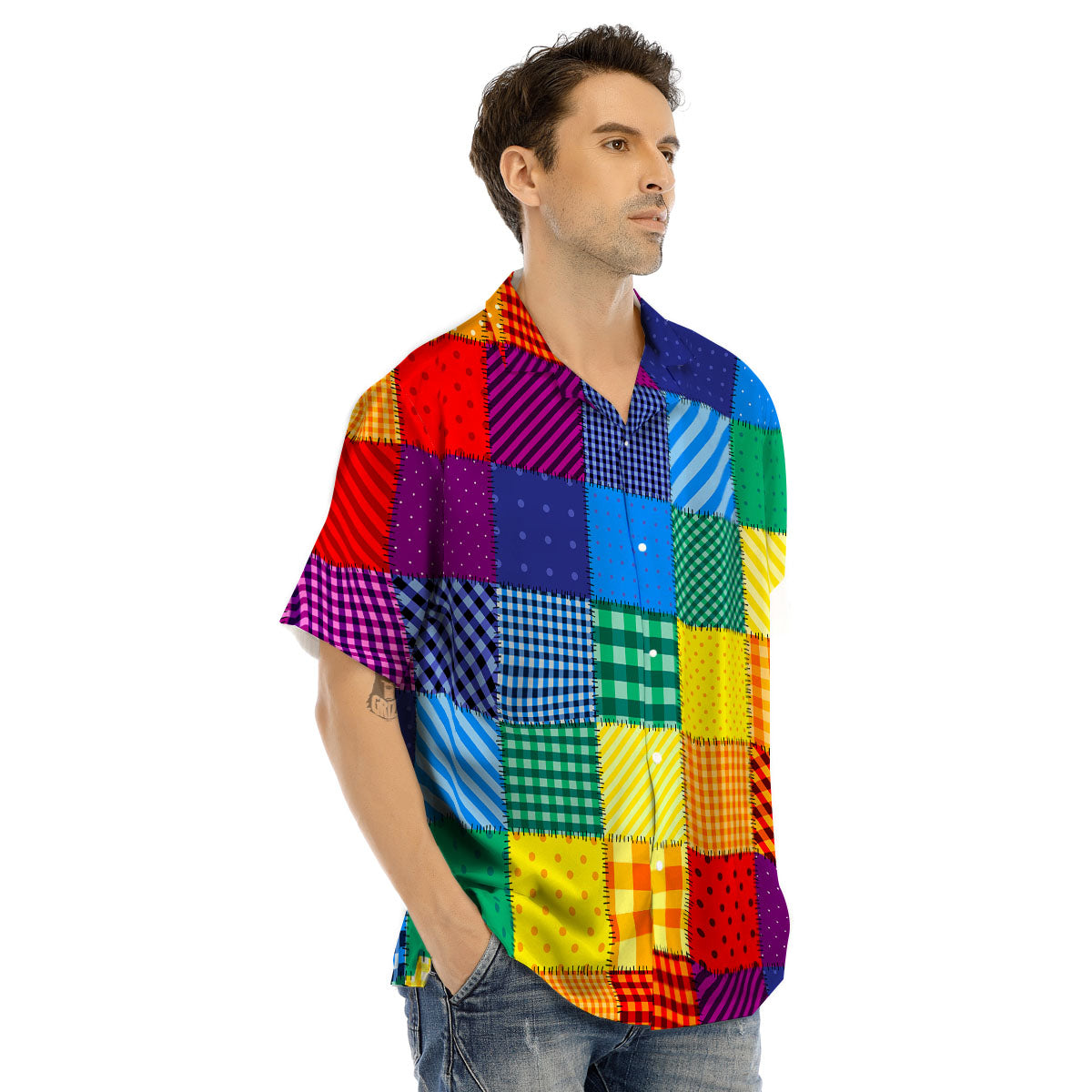 Patchwork Rainbow Print Pattern Men's Hawaiian Shirt-grizzshop
