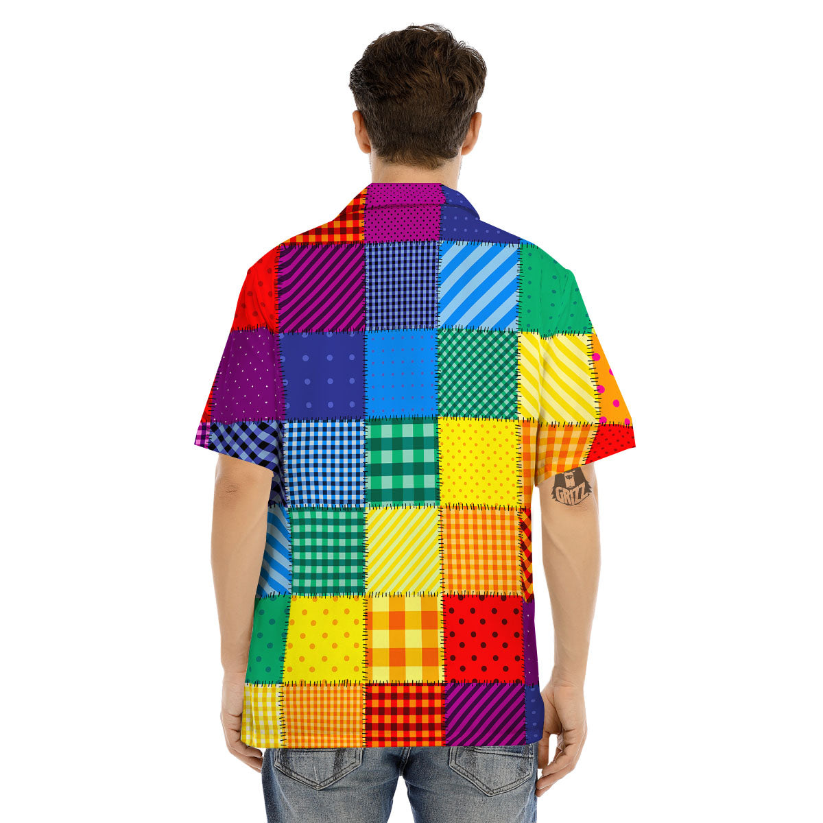 Patchwork Rainbow Print Pattern Men's Hawaiian Shirt-grizzshop