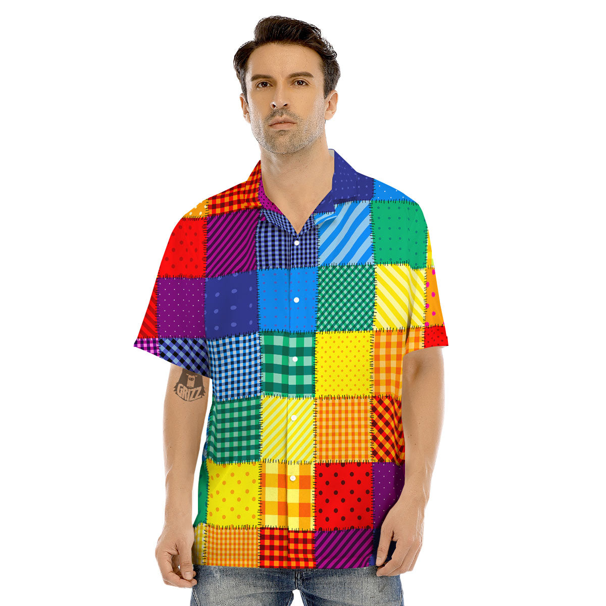 Patchwork Rainbow Print Pattern Men's Hawaiian Shirt-grizzshop
