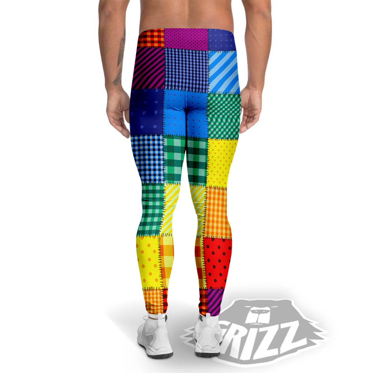 Patchwork Rainbow Print Pattern Men's Leggings-grizzshop