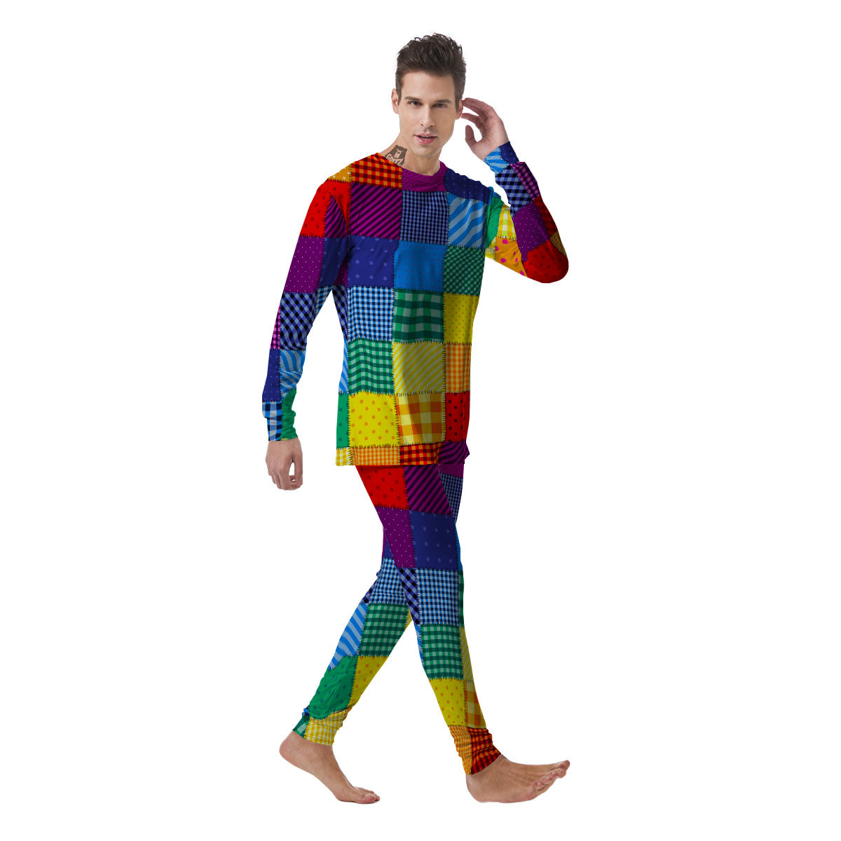 Patchwork Rainbow Print Pattern Men's Pajamas-grizzshop