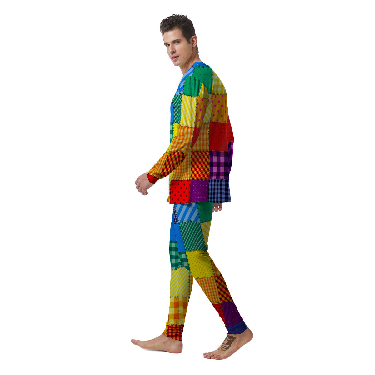 Patchwork Rainbow Print Pattern Men's Pajamas-grizzshop