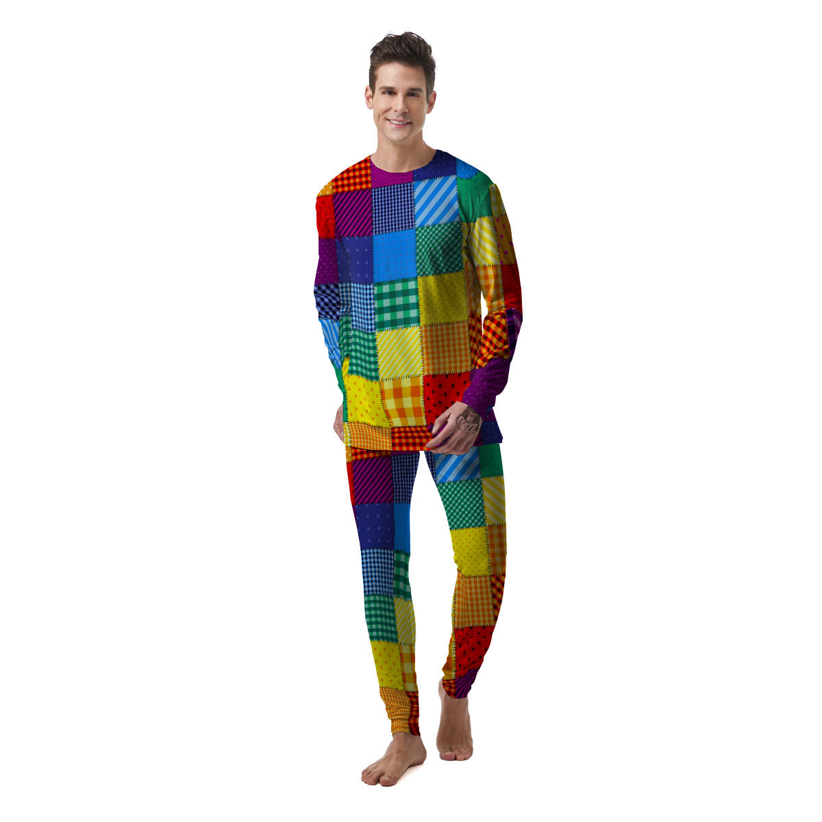 Patchwork Rainbow Print Pattern Men's Pajamas-grizzshop