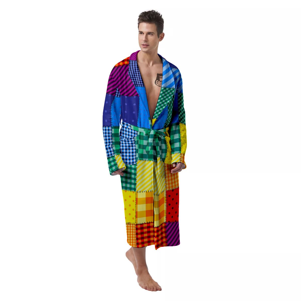 Patchwork Rainbow Print Pattern Men's Robe-grizzshop