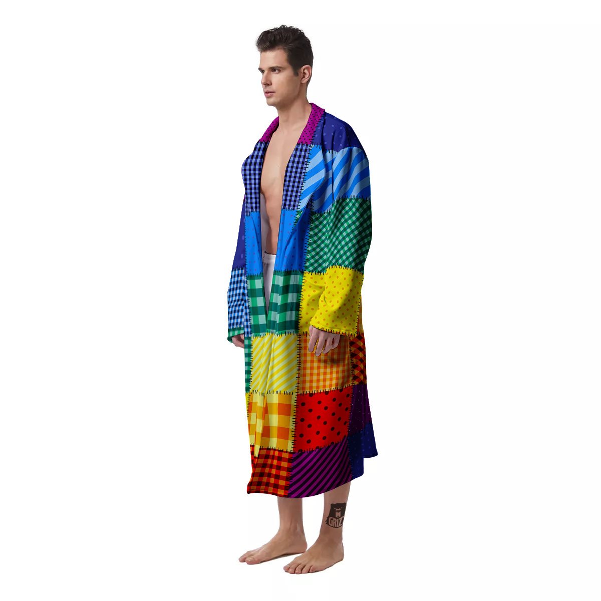 Patchwork Rainbow Print Pattern Men's Robe-grizzshop