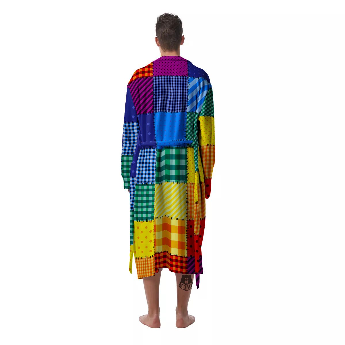 Patchwork Rainbow Print Pattern Men's Robe-grizzshop