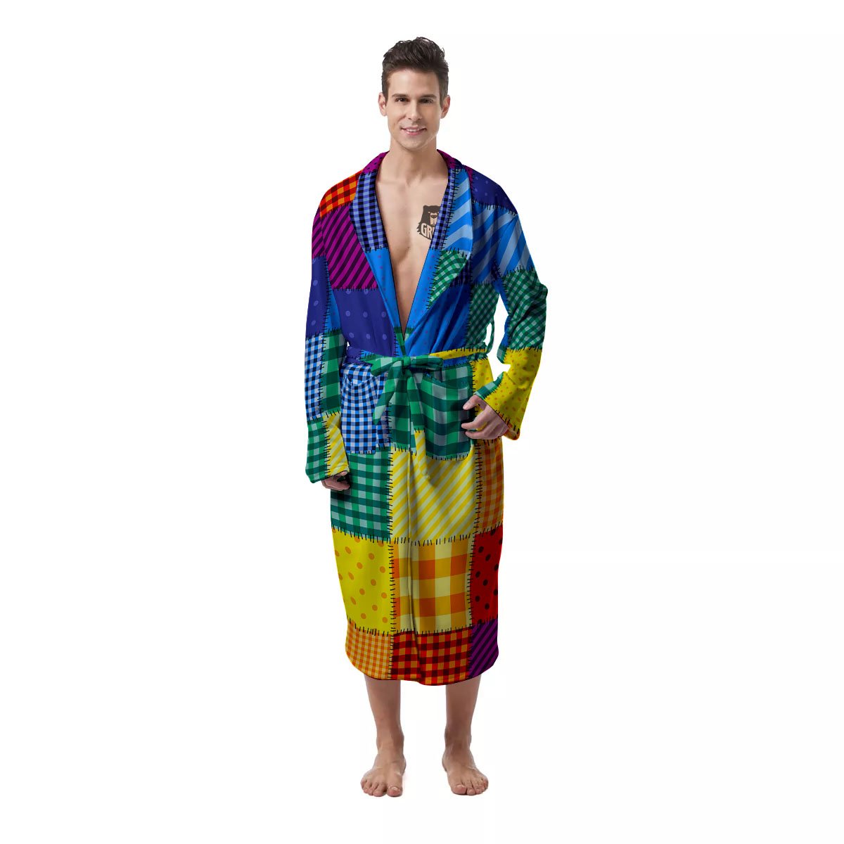Patchwork Rainbow Print Pattern Men's Robe-grizzshop