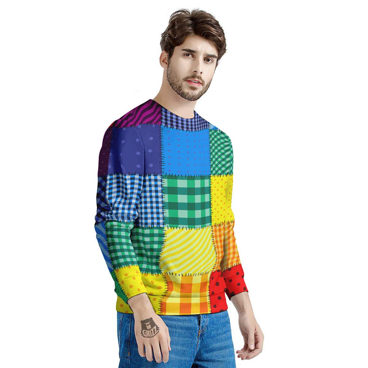 Patchwork Rainbow Print Pattern Men's Sweatshirt-grizzshop