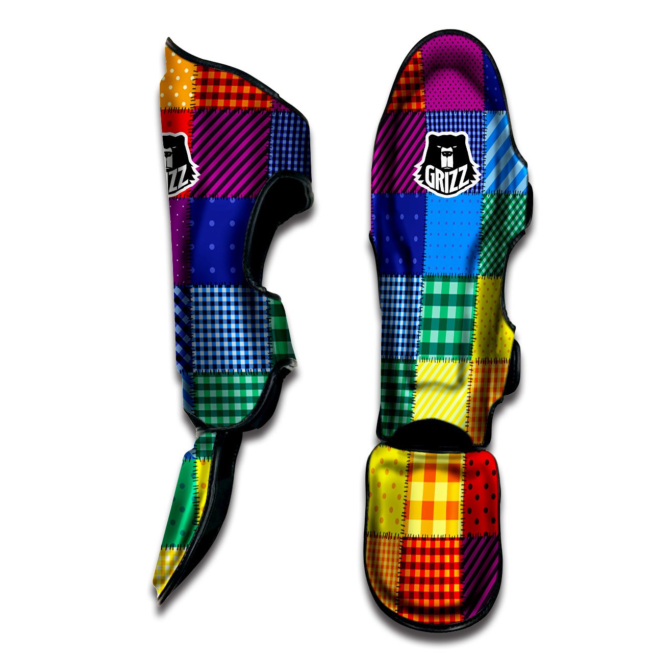 Patchwork Rainbow Print Pattern Muay Thai Shin Guards-grizzshop