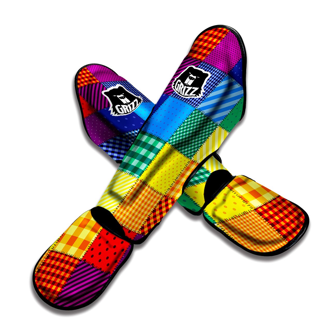 Patchwork Rainbow Print Pattern Muay Thai Shin Guards-grizzshop