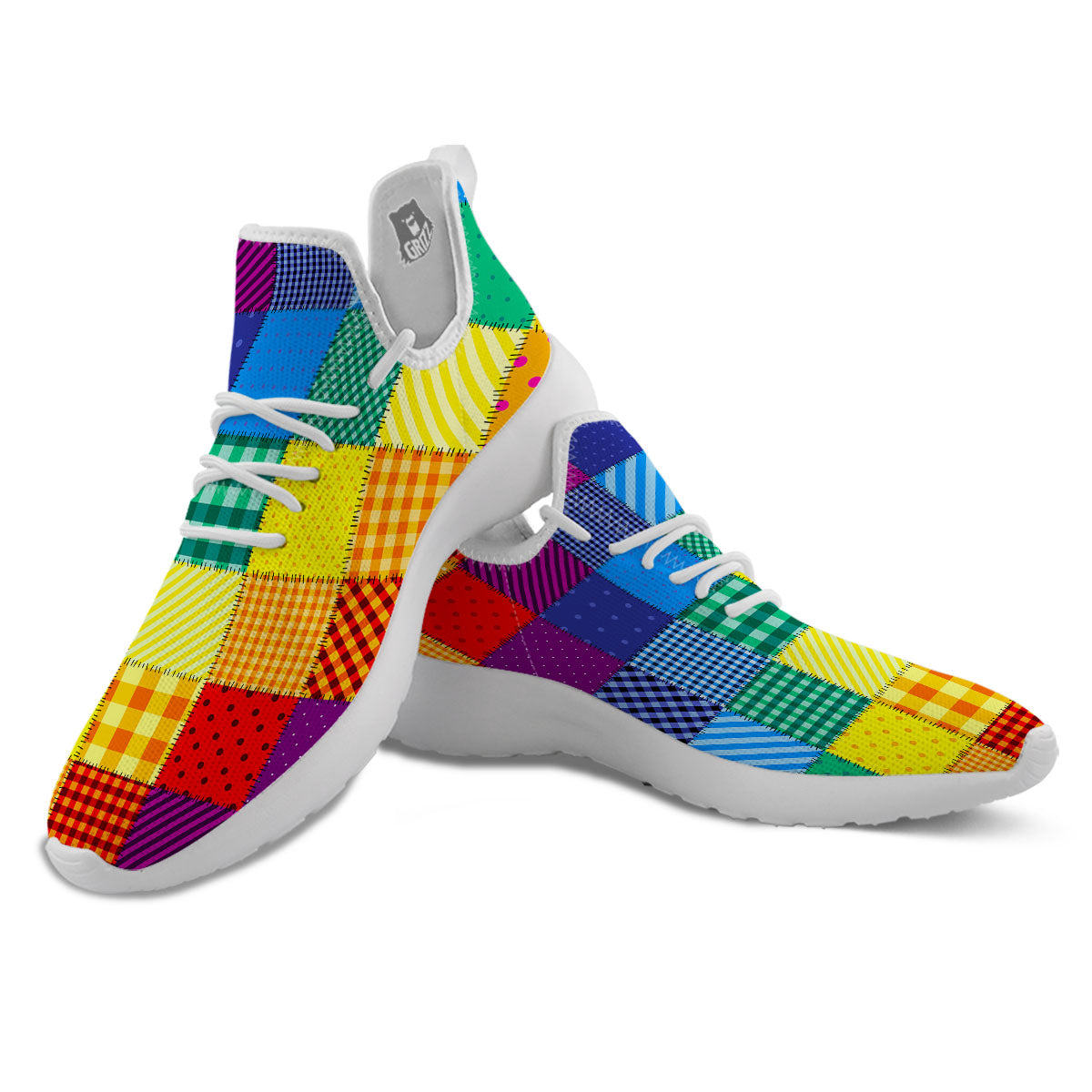 Patchwork Rainbow Print Pattern White Athletic Shoes-grizzshop