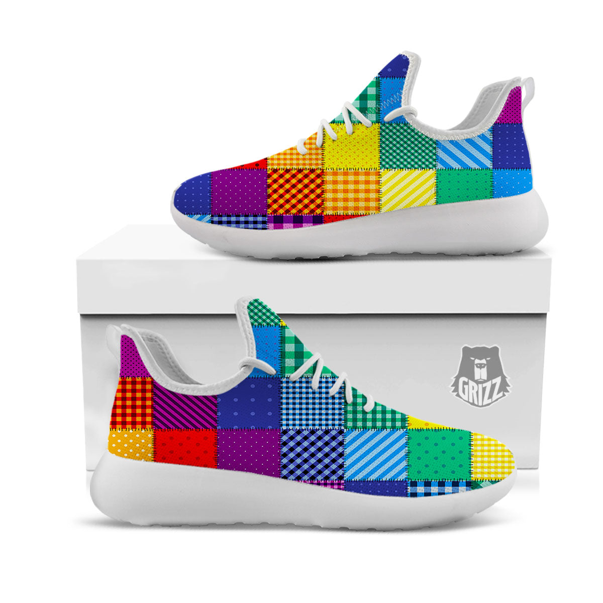 Patchwork Rainbow Print Pattern White Athletic Shoes-grizzshop