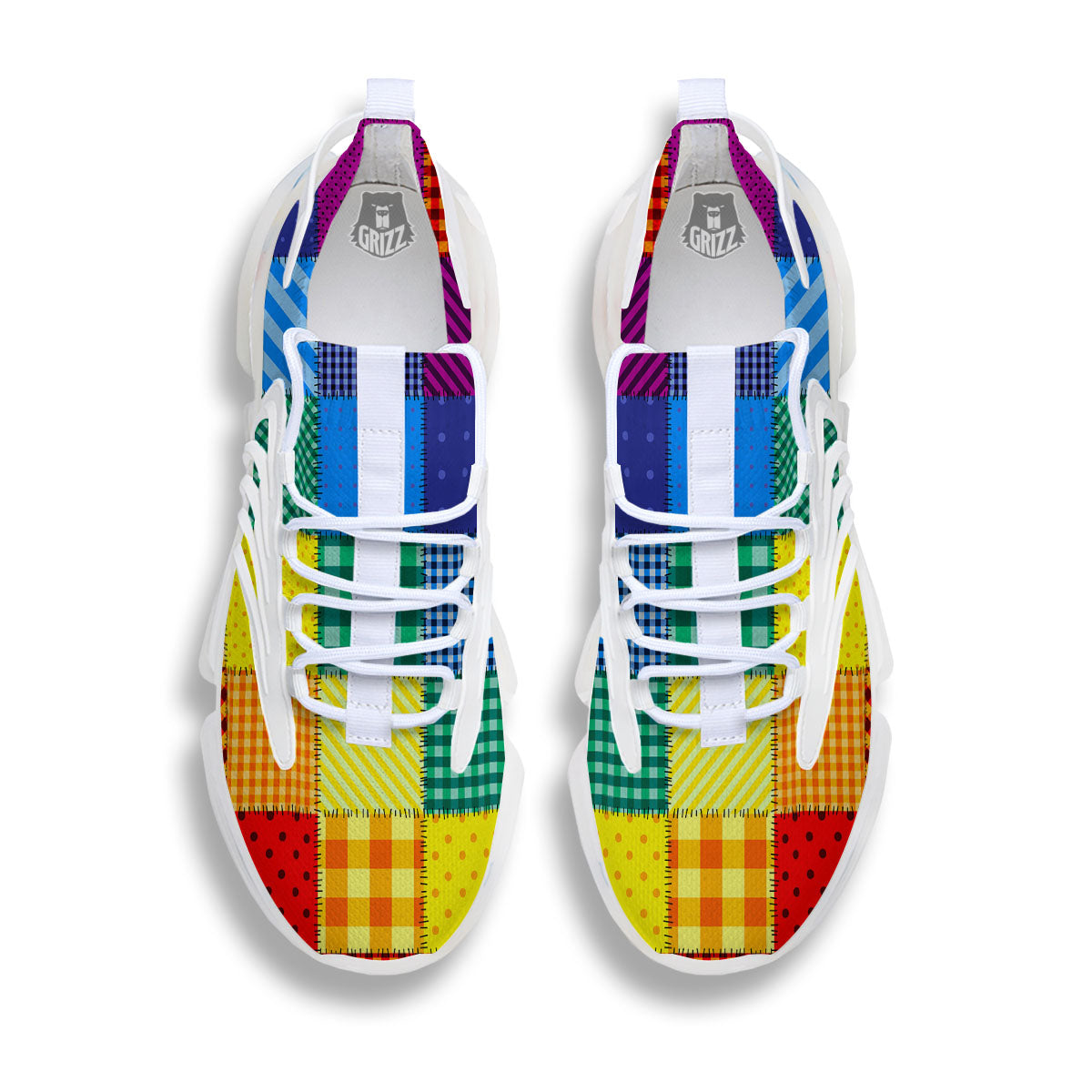 Patchwork Rainbow Print Pattern White Gym Shoes-grizzshop