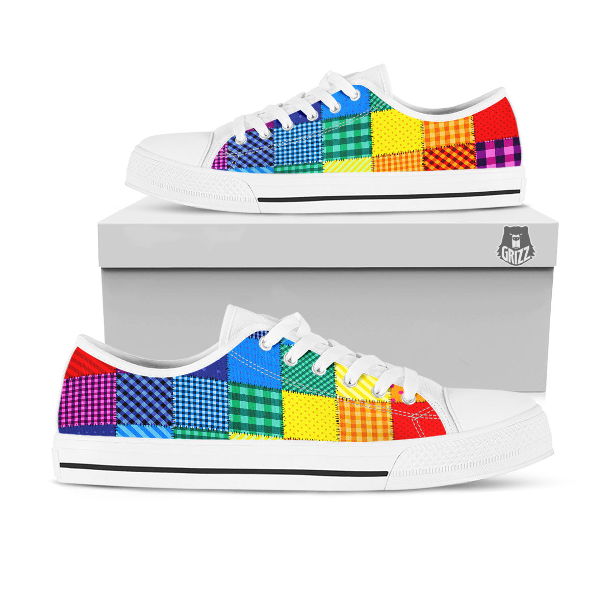 Patchwork Rainbow Print Pattern White Low Top Shoes-grizzshop