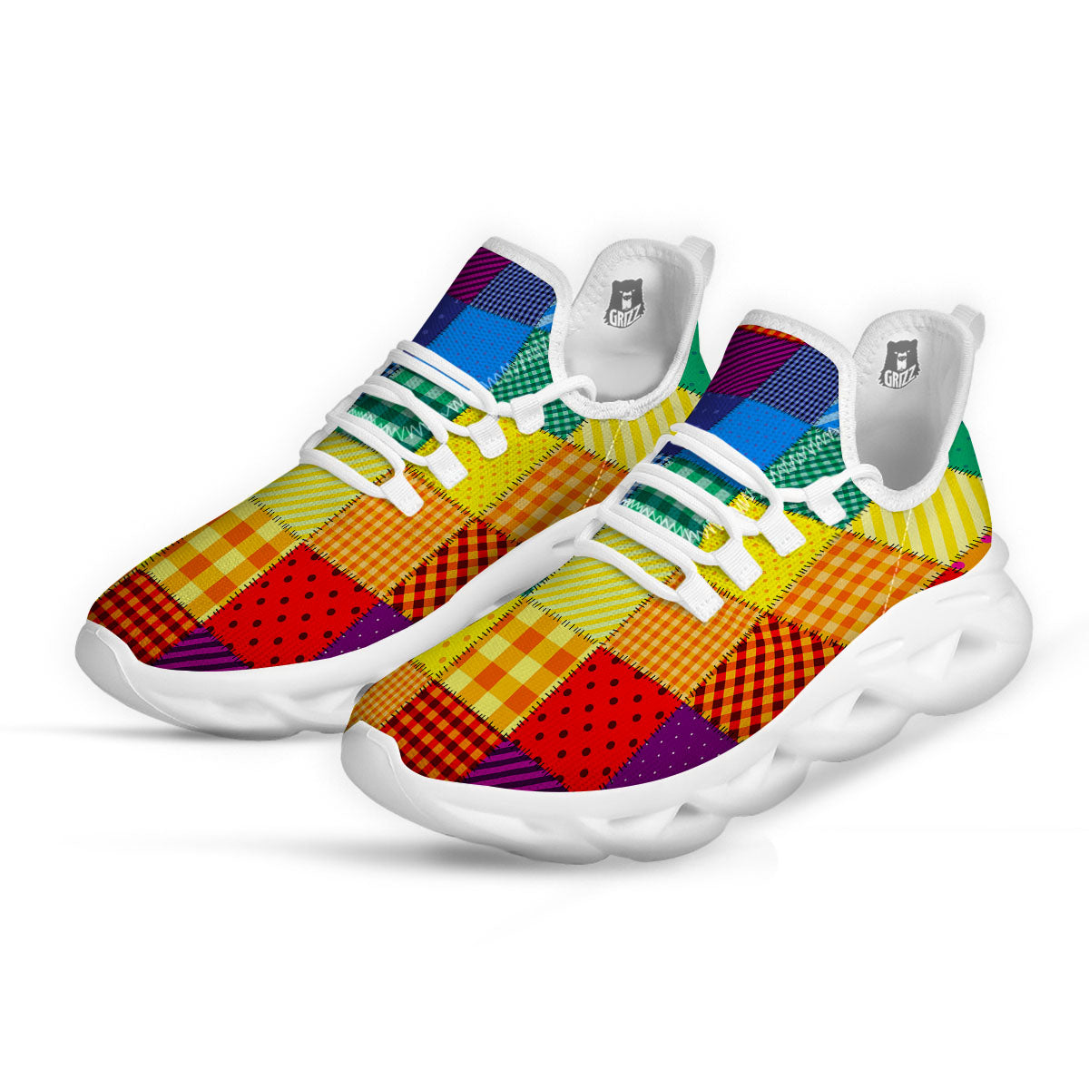 Patchwork Rainbow Print Pattern White Running Shoes-grizzshop