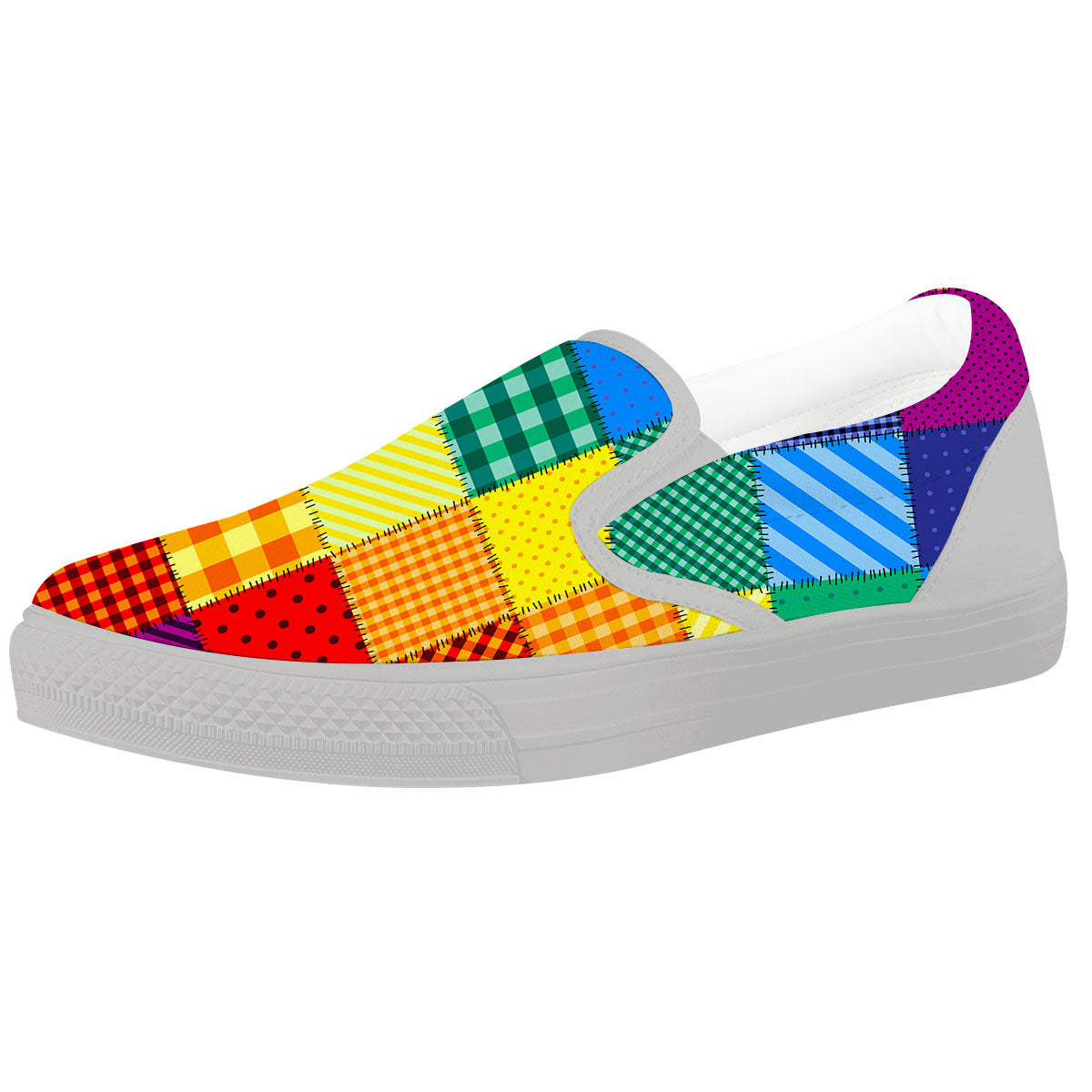 Patchwork Rainbow Print Pattern White Slip On Shoes-grizzshop