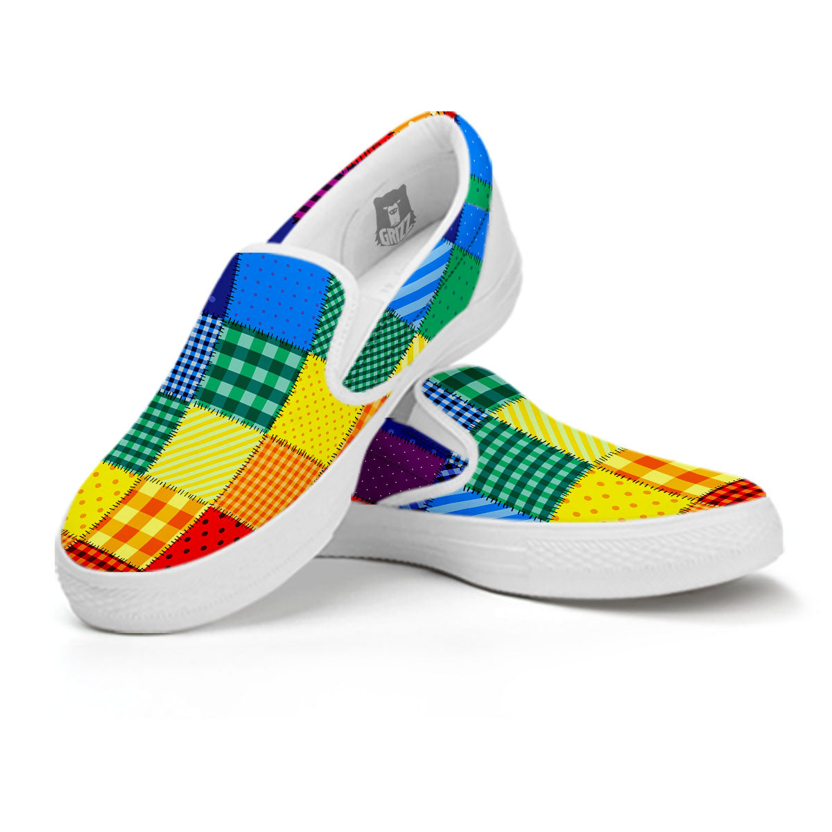 Patchwork Rainbow Print Pattern White Slip On Shoes-grizzshop