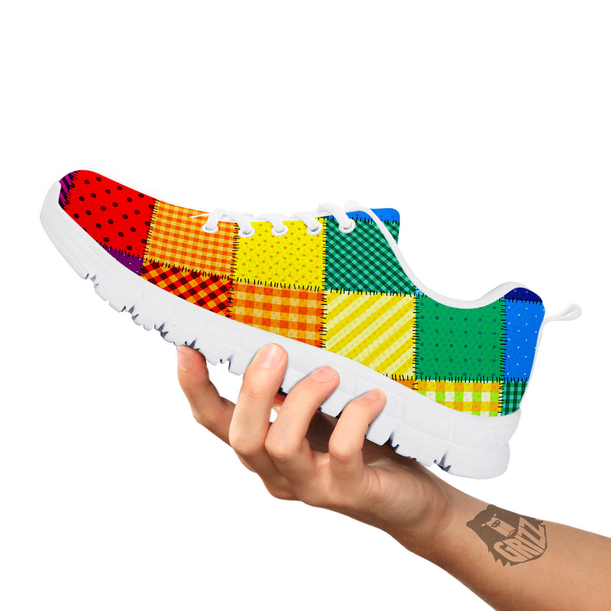 Patchwork Rainbow Print Pattern White Sneaker-grizzshop