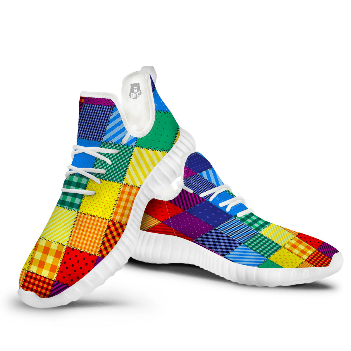 Patchwork Rainbow Print Pattern White Walking Shoes-grizzshop