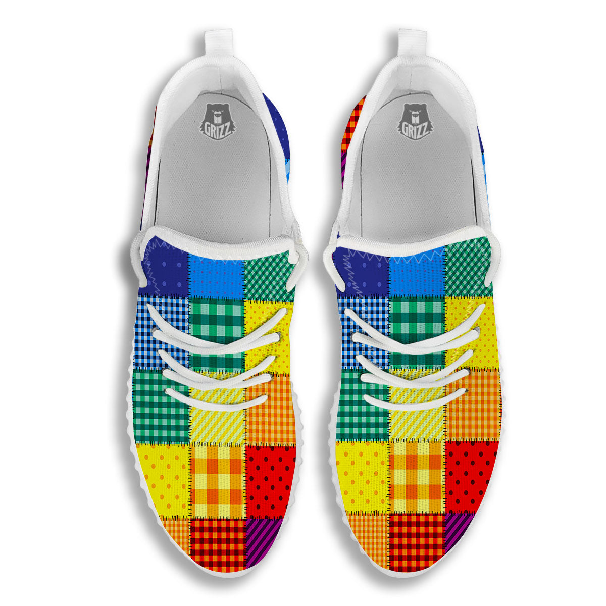 Patchwork Rainbow Print Pattern White Walking Shoes-grizzshop