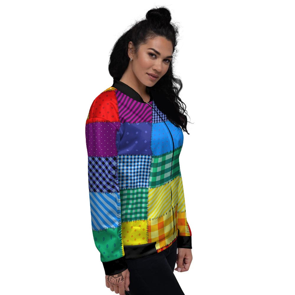 Patchwork Rainbow Print Pattern Women's Bomber Jacket-grizzshop