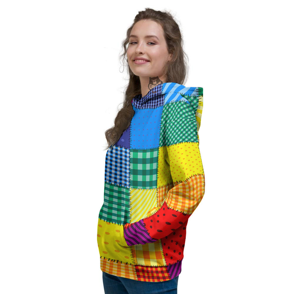 Patchwork Rainbow Print Pattern Women's Hoodie-grizzshop