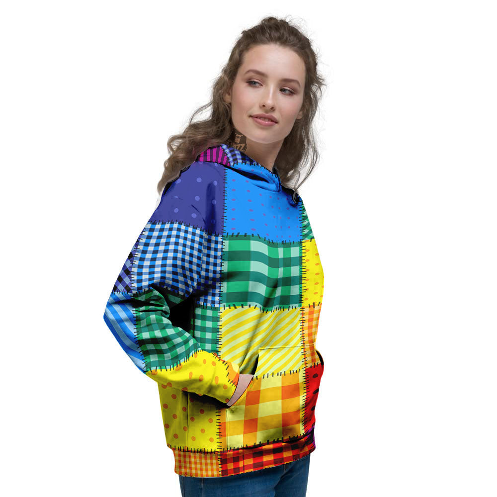 Patchwork Rainbow Print Pattern Women's Hoodie-grizzshop