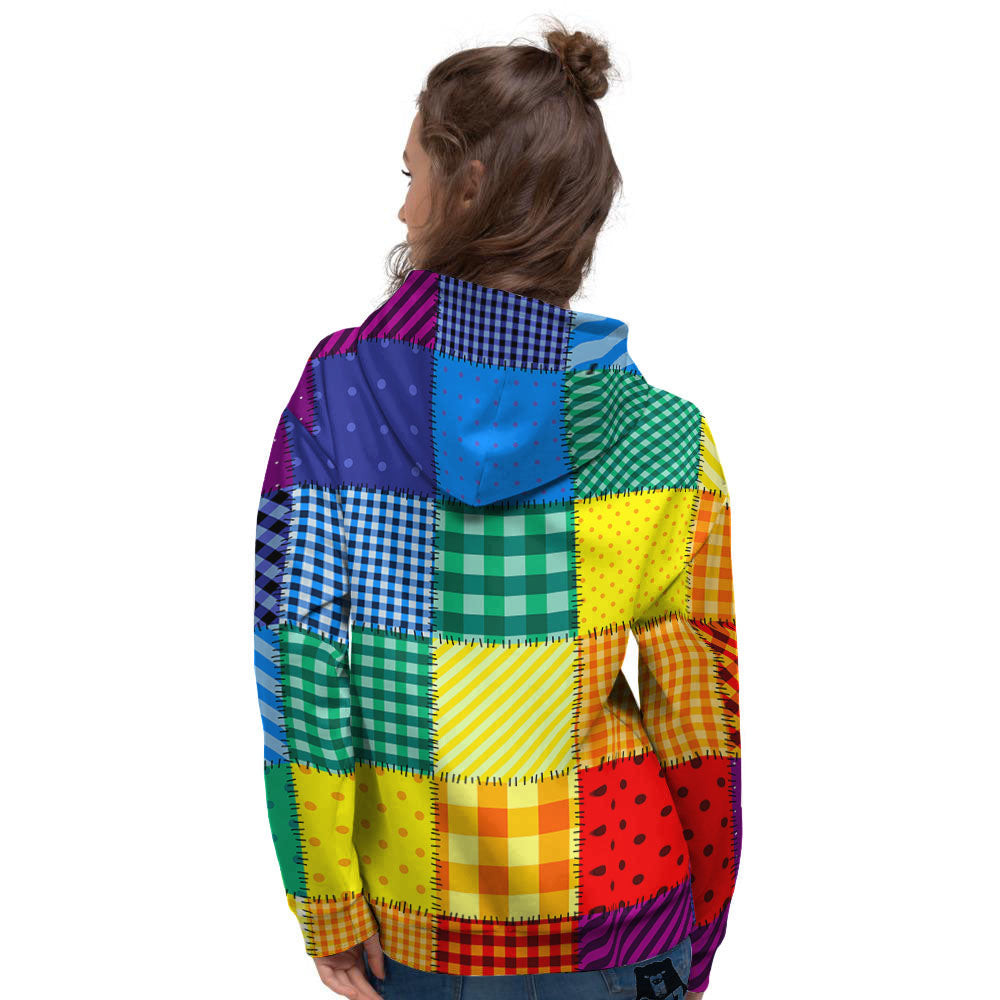 Patchwork Rainbow Print Pattern Women's Hoodie-grizzshop