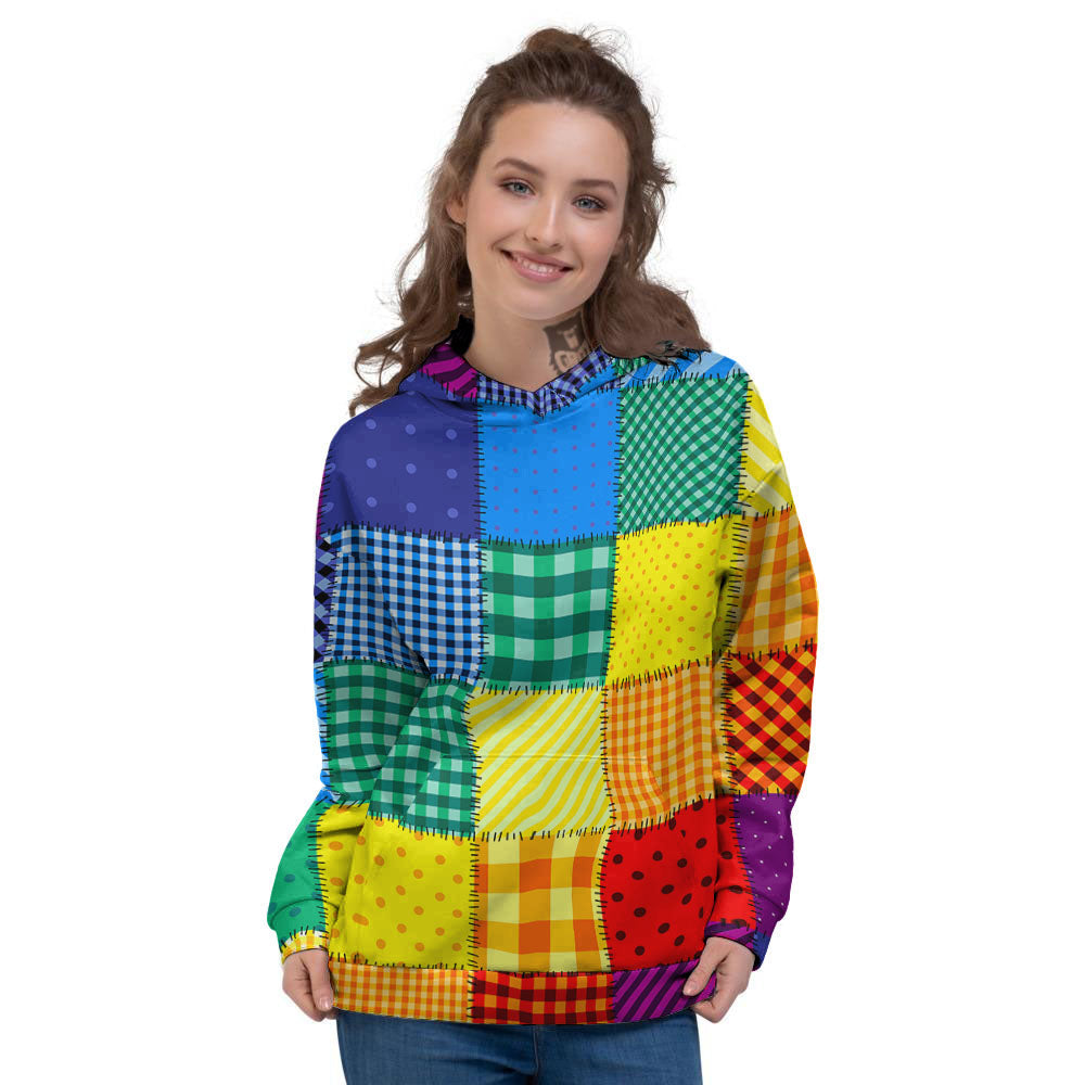 Patchwork Rainbow Print Pattern Women's Hoodie-grizzshop