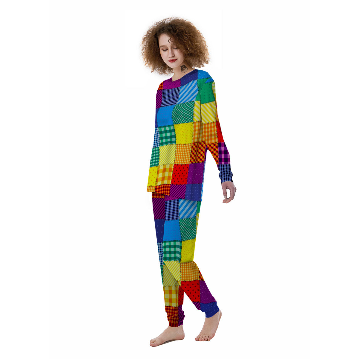 Patchwork Rainbow Print Pattern Women's Pajamas-grizzshop